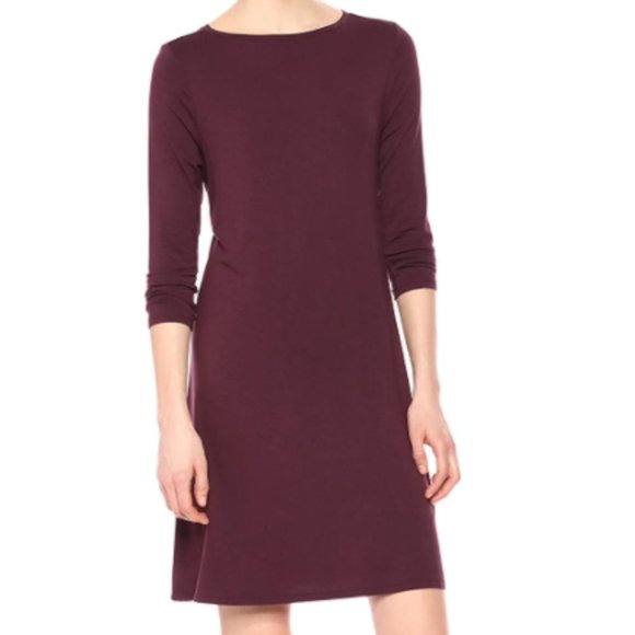 Dresses & Skirts - NWT 3/4 Maroon Solid Boat/Scoop Neck Swing Dress